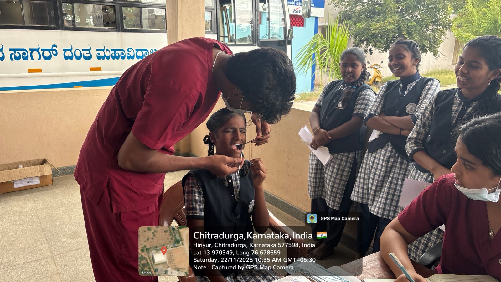Student receiving dental screening